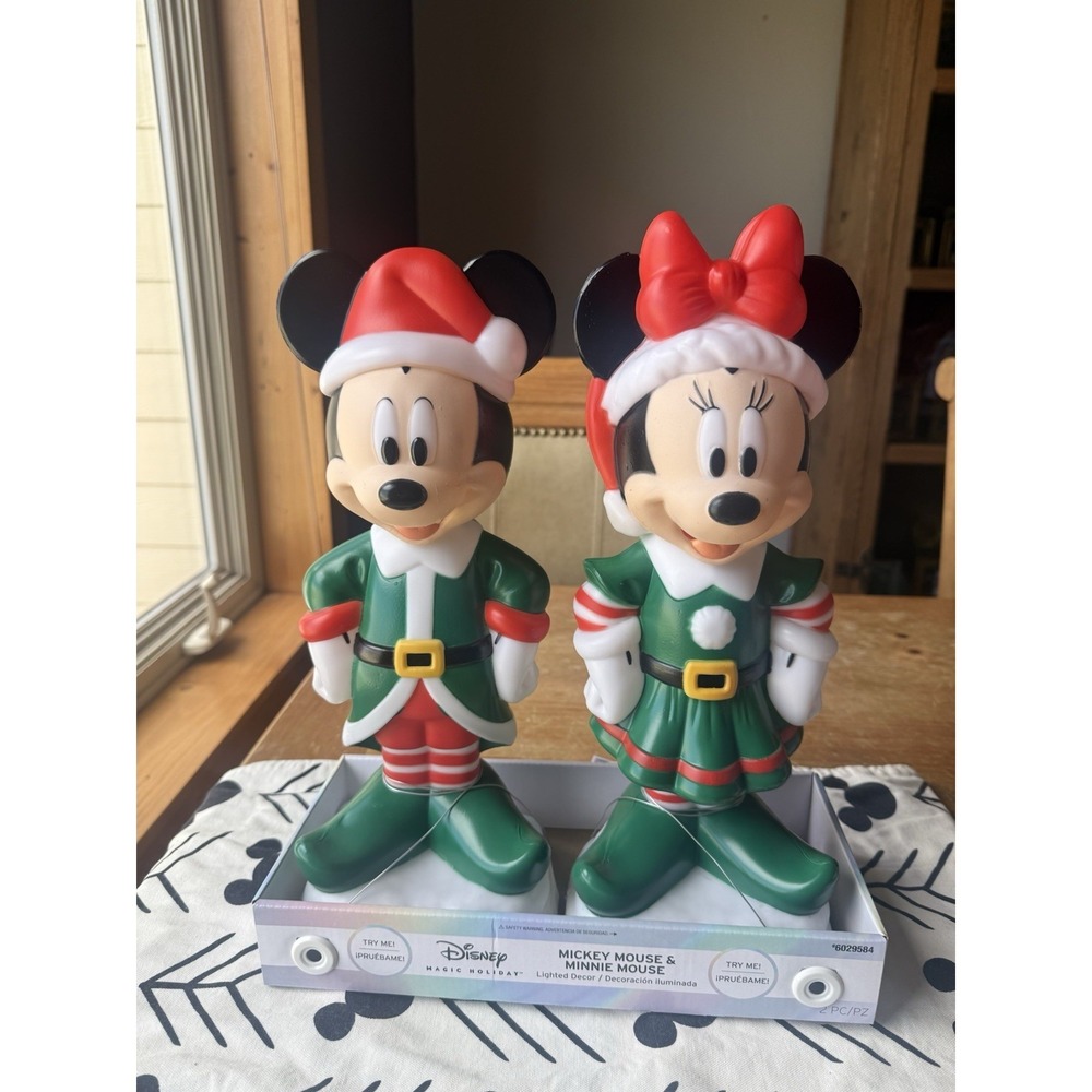 Christmas Mickey And Minnie Mouse Blow Mold 13 Inch Never Used New In Box Gemmy